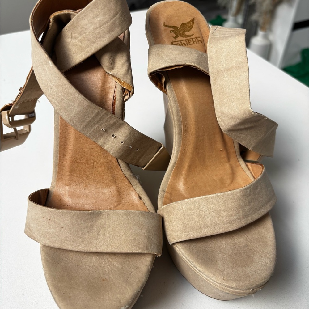 Platform sandals with ankle wrap straps